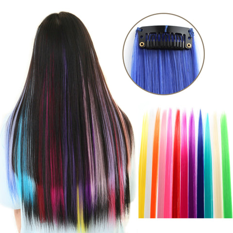 23" Straight Colored Party Highlight Clip on in Hair Extensions Multiple Colors