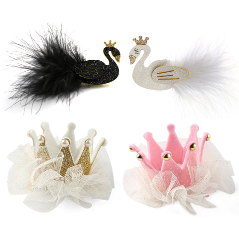 Baby Girls Crown & Swan Hair Bows Clips Barrettes for Teens kids Toddlers - OneDor