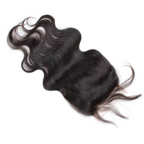 Virgin Brazilian Afro Human Hair Bleached Knots Free Part Body Wave Lace Closure Natural Black 4" x 4" - OneDor