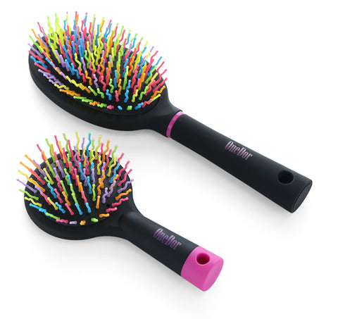 Rainbow S-Curve Ball tipped Bristles Air Volume Hair Brush with Flexible Cushion Base - OneDor