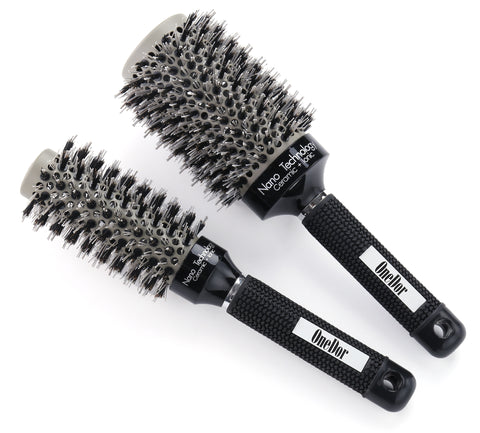 Round Vented Nano Thermal Ceramic & Ionic Hair Brush with Natural Boar Bristles - OneDor