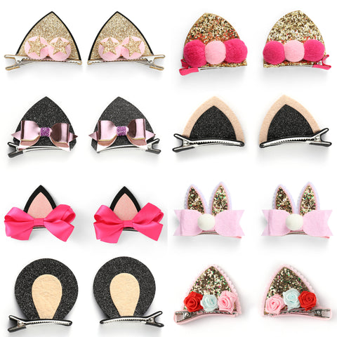 Baby Girls Cat Ear Hair Bows Clips Barrettes for kids Toddlers Children - OneDor