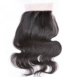 Virgin Brazilian Afro Human Hair Bleached Knots Body Wave Free Part Silk Base Lace Closure Natural Black 4" x 4"