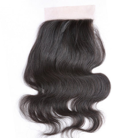 Virgin Brazilian Afro Human Hair Bleached Knots Body Wave Free Part Silk Base Lace Closure Natural Black 4" x 4" - OneDor