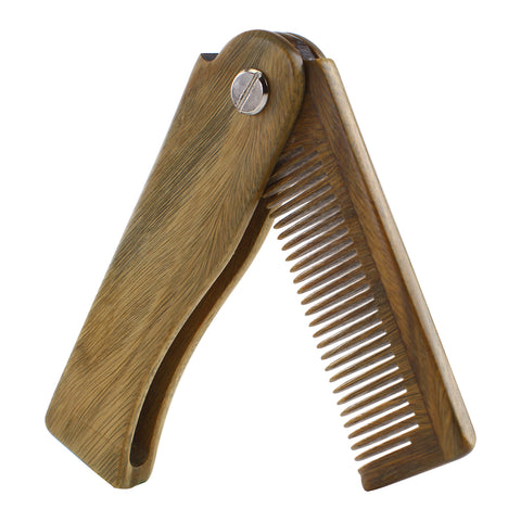 Sandalwood Fine Tooth Folding Brush Comb for Men Hair, Beard, and Mustache Styling, Pocket sized for Easy Carry - OneDor