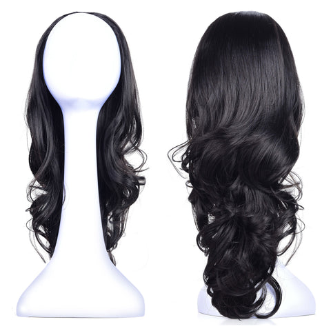 23" Curly 3/4 Ladies Half Wig Kanekalon Hair Synthetic Wigs with Comb on a Mesh Head Cap - OneDor