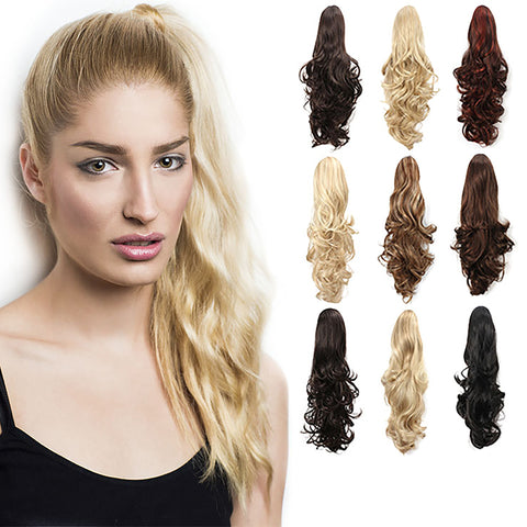 20" Curly Synthetic Clip In Claw Drawstring Ponytail Hair Extension Synthetic Hairpiece with a jaw/claw clip