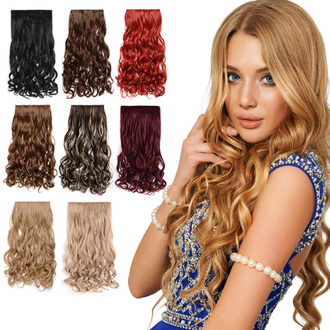 20" Curly 3/4 Full Head Synthetic Hair Extensions Clip On/in Hairpieces 5 Clips - OneDor