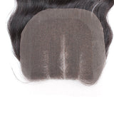 Virgin Brazilian Afro Human Hair Bleached Knots Three Part Body Wave Lace Closure Natural Black 4" x 4"