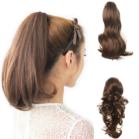 15" Dual Use Curly Styled Clip in Claw Ponytail Hair Extension Synthetic Hairpiece with a Jaw/claw Clip - OneDor