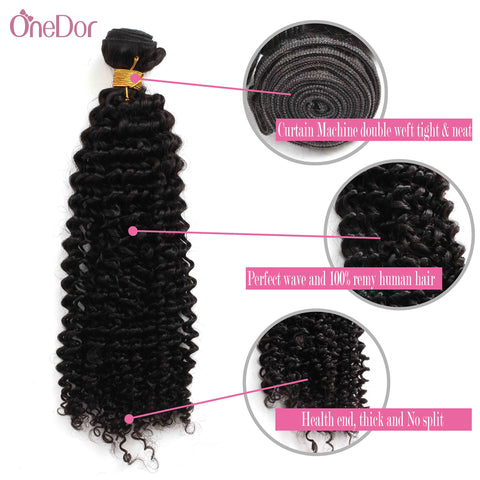 Unprocessed Virgin Mongolian Afro Kinky Curly Human Hair Weave Extensions for Black Women Natural Black 100g/Bundle - OneDor