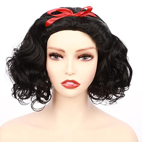 HairWiz Women's Short Curly Black Synthetic Wavy Hair Princess Cosplay Wigs (Adult Size)