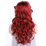 HairWiz Women's Long Curly Red Synthetic Wavy Hair Mermaid Cosplay Wigs (Adult Size)