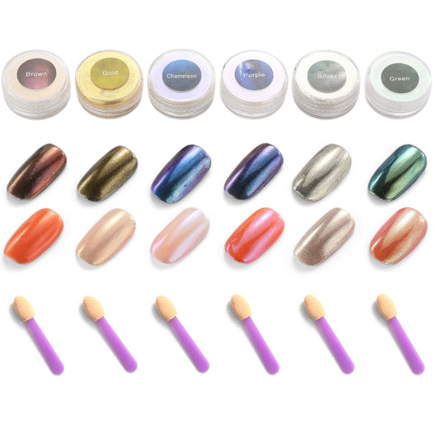 Chrome Shinning Glitter Mirror Nail Powder (6 Colors- Brown,Chameleon,Purple,Gold,Silver,Green)
