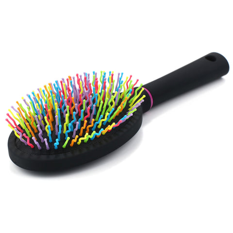 Rainbow S-Curve Ball tipped Bristles Air Volume Hair Brush with Flexible Cushion Base - OneDor