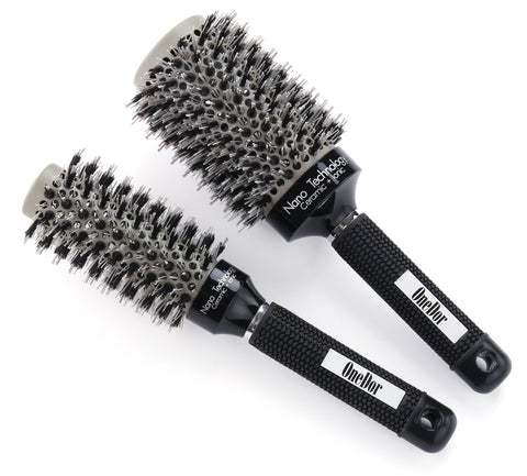 Round Vented Nano Thermal Ceramic & Ionic Hair Brush with Natural Boar Bristles