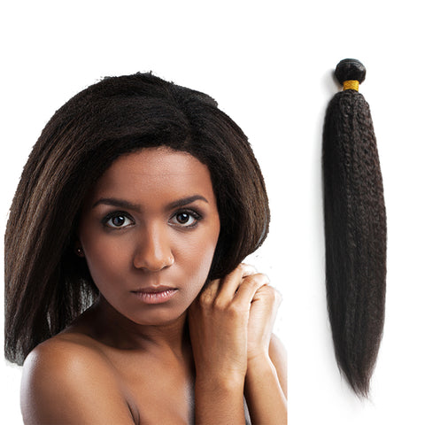 Unprocessed Virgin Mongolian Afro Kinky Straight Human Hair Weave Extensions for Black Women Natural Black 100g/Bundle - OneDor