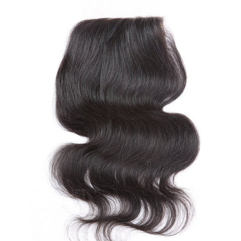 Virgin Brazilian Afro Human Hair Bleached Knots Body Wave Free Part Silk Base Lace Closure Natural Black 4" x 4"