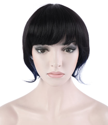 10 Inches Straight Cosplay Costume Short Wig with Blue Strands of Hair - OneDor