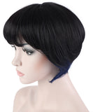 10 Inches Straight Cosplay Costume Short Wig with Blue Strands of Hair