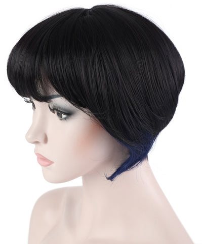 10 Inches Straight Cosplay Costume Short Wig with Blue Strands of Hair - OneDor