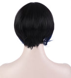 10 Inches Straight Cosplay Costume Short Wig with Blue Strands of Hair