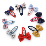 Tartan Pattern & Shiny Grosgrain Hair Barrettes Bow Ribbon Clip sets for Babies, Toddlers, Young Girls, and Children