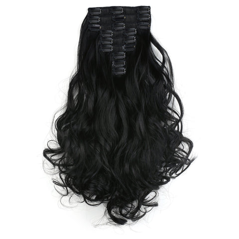 20" Curly Full Head 9 Hair-Pieces Kanekalon Futura Heat Resistance Clip in Hair Extension - OneDor