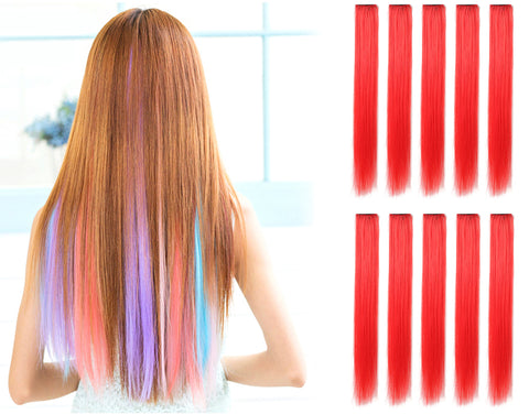 23" Straight Colored Party Highlight Clip on in Hair Extensions Multiple Colors - OneDor