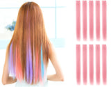 23" Straight Colored Party Highlight Clip on in Hair Extensions Multiple Colors