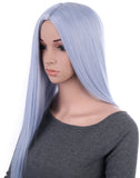 31 Inches Silver Blue Straight Long Synthetic Hair Wig with Wig Cap