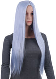 31 Inches Silver Blue Straight Long Synthetic Hair Wig with Wig Cap