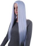 31 Inches Silver Blue Straight Long Synthetic Hair Wig with Wig Cap