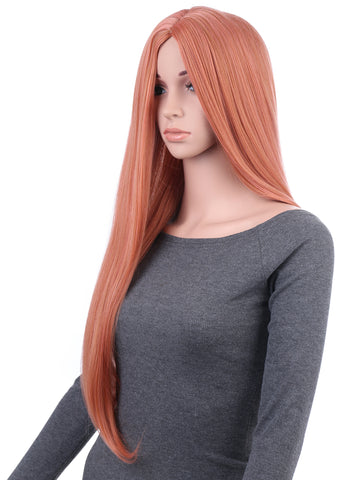29 Inches Blorange Natural Straight Long Synthetic Hair Wig with Wig Cap - OneDor