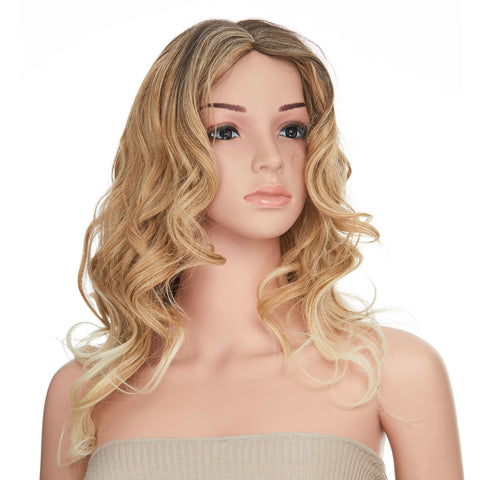 Light Blonde Ombre Wavy Dark Rooted Long Hair Cosplay Fashion Wig - OneDor