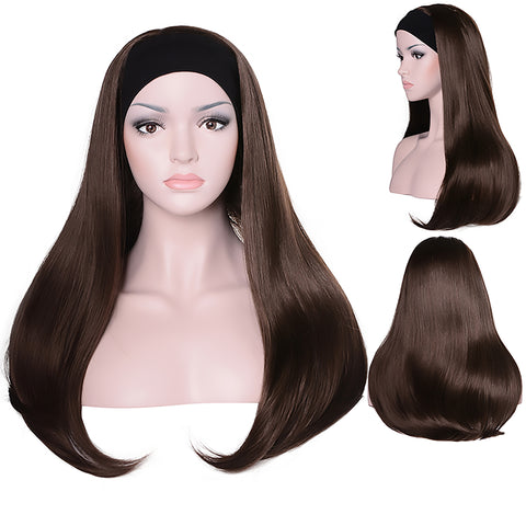 Mix Long 3/4 Women's Wigs Hairpiece Straight Hair Piece with Headband - OneDor