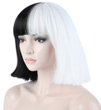 10 Inches Short Straight Flapper Bob Black & White Hair Wig