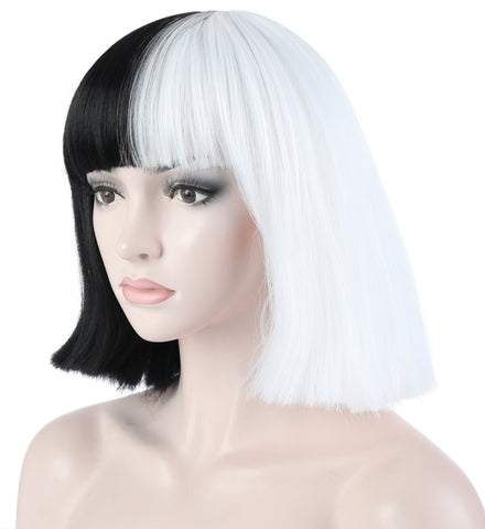 10 Inches Short Straight Flapper Bob Black & White Hair Wig - OneDor