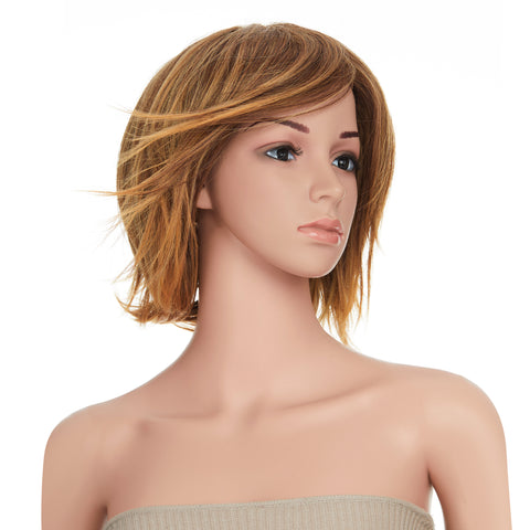 13 Inches Short Straight Honey Blonde Bob Synthetic Hair Full Wig with Wig Cap - OneDor