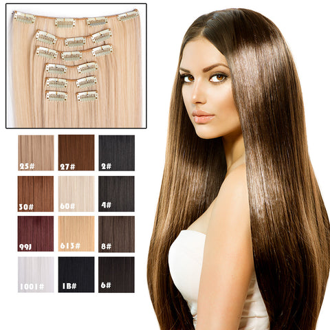 24" Straight Full Head Clip in Synthetic Hair Extensions 7pcs - OneDor