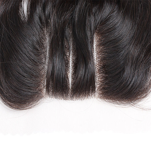 Virgin Brazilian Afro Human Hair Bleached Knots Three Part Body Wave Lace Closure Natural Black 4" x 4" - OneDor
