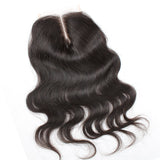 Virgin Brazilian Afro Human Hair Bleached Knots Middle Part Body Wave Lace Closure Natural Black 4" x 4"