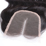 Virgin Brazilian Afro Human Hair Bleached Knots Middle Part Body Wave Lace Closure Natural Black 4" x 4"