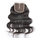 Virgin Brazilian Afro Human Hair Bleached Knots Middle Part Body Wave Lace Closure Natural Black 4" x 4"