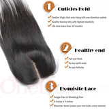 Virgin Brazilian Afro Human Hair Bleached Knots Lace Closure Natural Black 4" x 4"