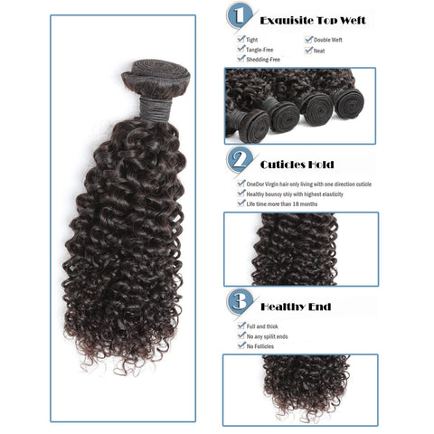 Virgin Brazilian Afro Remy Human Hair Extensions Unprocessed Natural Black Hair Weft Hair Weaving 100g/Bundle - OneDor